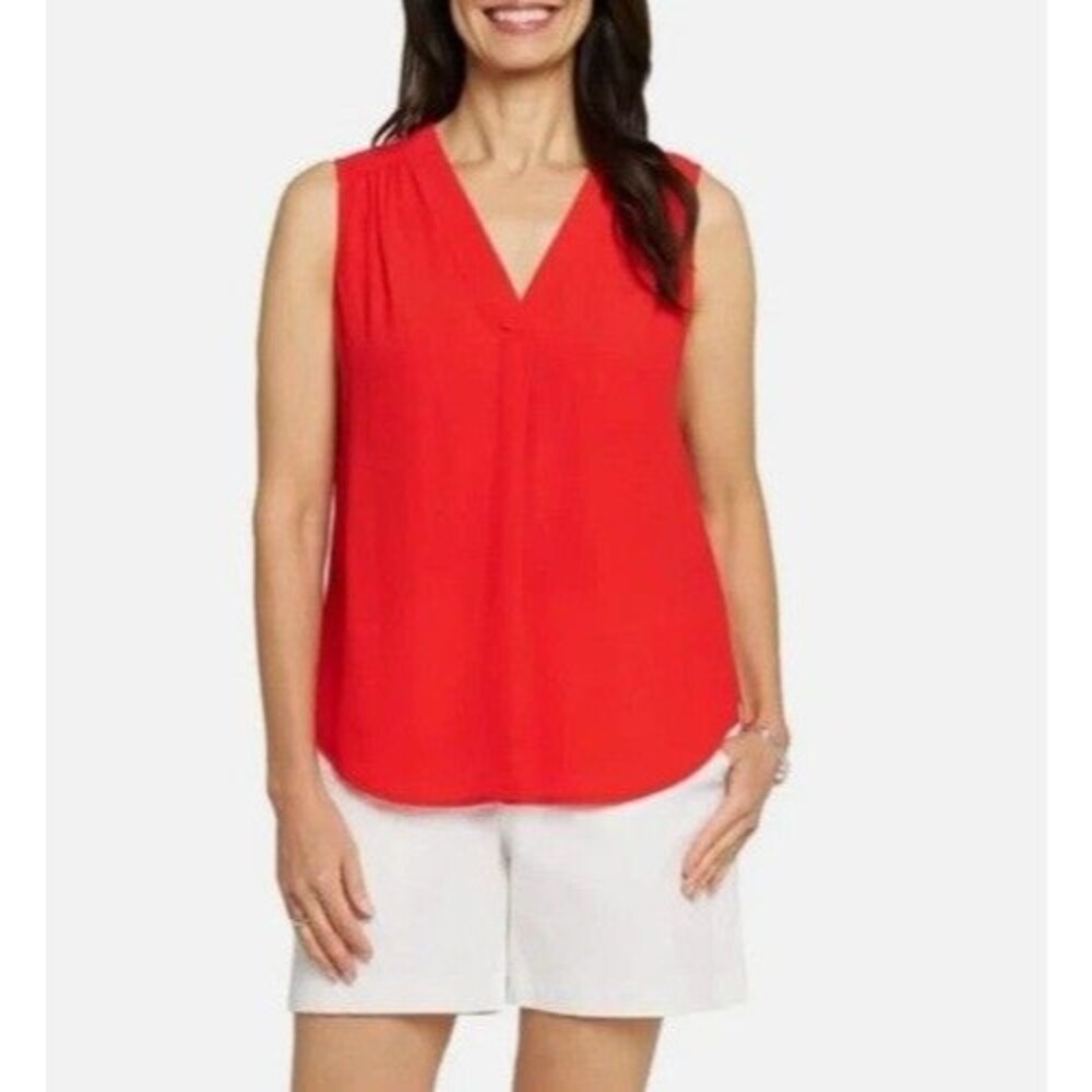 Matty M Womens Blouse XL Cherry Red Sleeveless Relaxed Fit V-Neck Pleat NWT